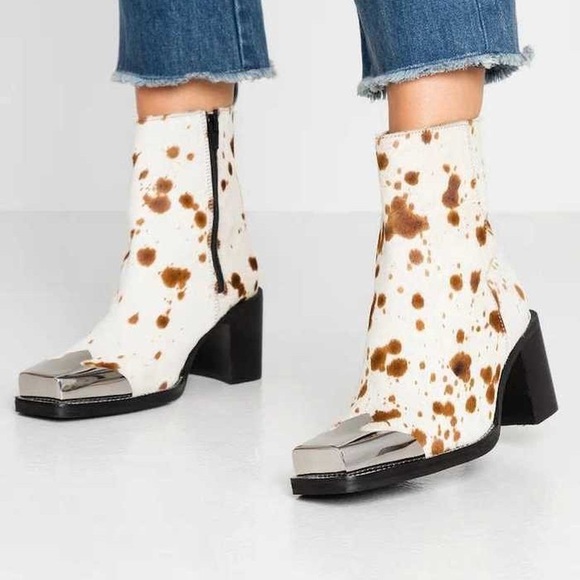Topshop Shoes - Topshop Metal Toe Cow Print Pony Hair western Ankle Boots